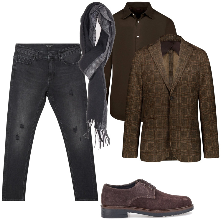 Outfit uomo - Un po\' vintage. Stile Trendy per Tutti i giorni. Abbinamento con jeans strappati, giacche, camicie, sciarpe, scarpe stringate.