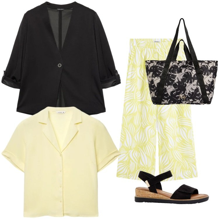 Outfit donna - Sognando le ferie.... Stile Boho per Tutti i giorni. Abbinamento con pantaloni a palazzo, sandali, camicie a manica corta, blazer, shopping bag.