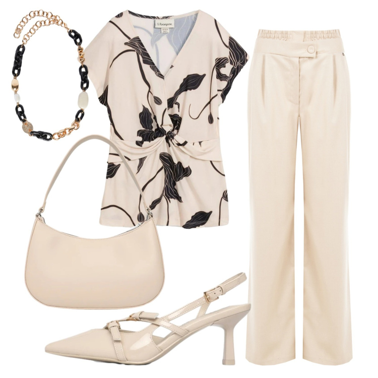 Outfit donna - Total look #2351909. Stile Chic per Serata fuori. Abbinamento con bluse, décolleté, borse a tracolla, collane, pantaloni a palazzo.