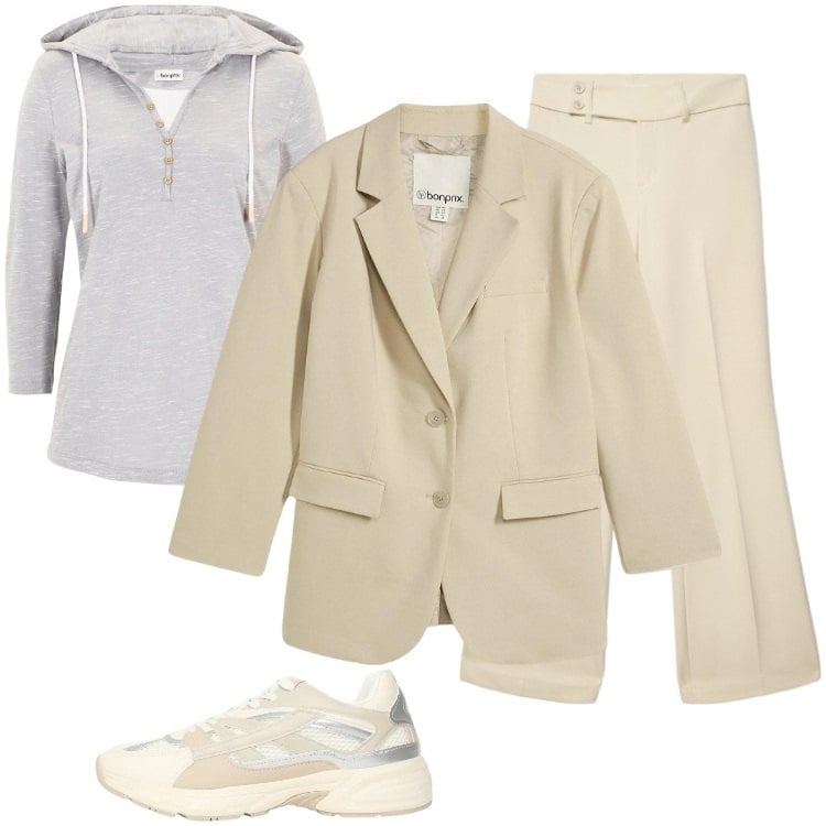 Outfit donna - Total look #2351919. Stile Sporty chic per Tutti i giorni. Abbinamento con maglieria, blazer, sneakers, pantaloni.