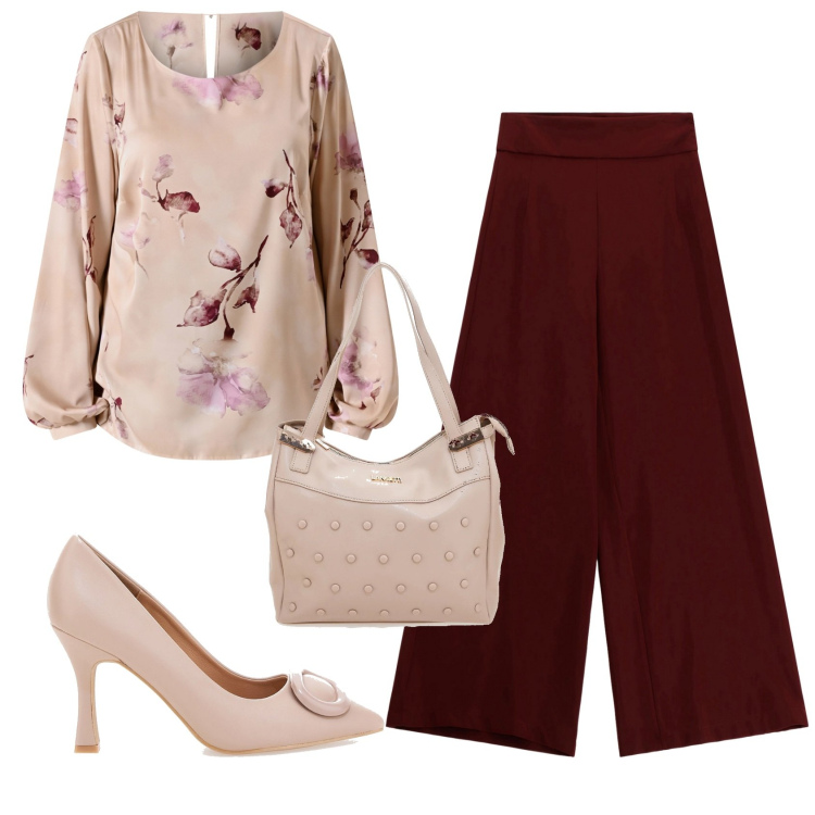Outfit donna - Total look #2351925. Stile Chic per Serata fuori. Abbinamento con pantaloni a palazzo, bluse, décolleté, shopping bag.