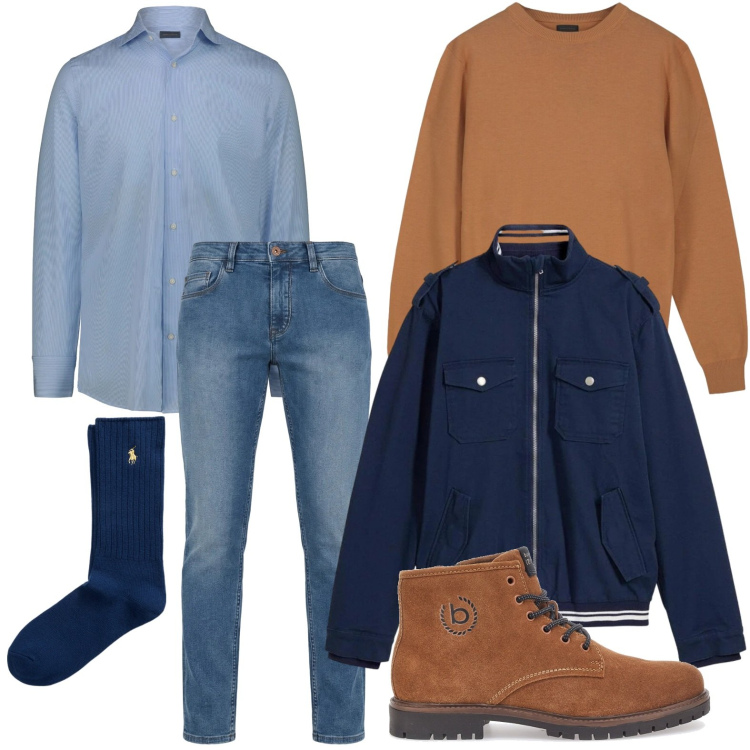 Outfit uomo - Weekend fashion. Stile Trendy per Tutti i giorni. Abbinamento con giacche, jeans, calzini, stivali e stivaletti, camicie, maglieria.