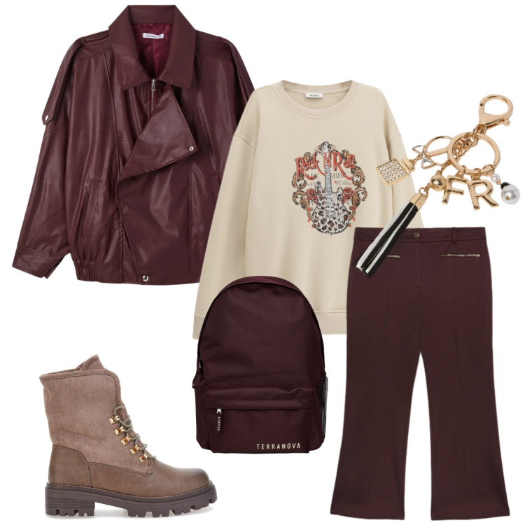 Outfit donna - Total look #2351948. Stile Casual chic per Tutti i giorni. Abbinamento con pantaloni, portachiavi, giacche, zaini, felpe, stivaletti.