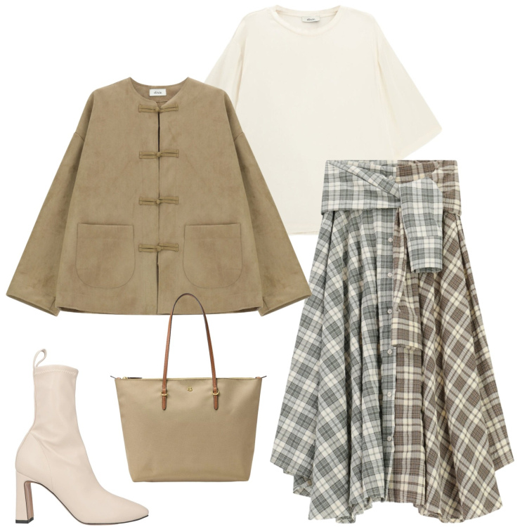 Outfit donna - Bantoa SS 26. Stile Sporty chic per Serata fuori. Abbinamento con stivaletti, gonne longuette, t-shirt, blazer, borse tote.