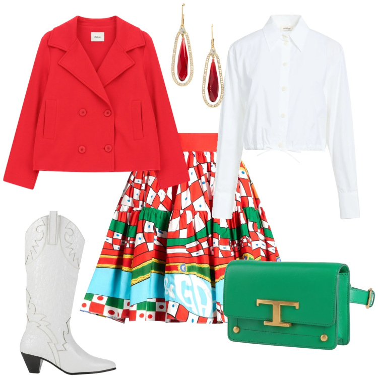 Outfit donna - Trendy Evento week end. Stile Trendy per Tutti i giorni. Abbinamento con stivali, camicie, minigonne, marsupi, blazer, orecchini.