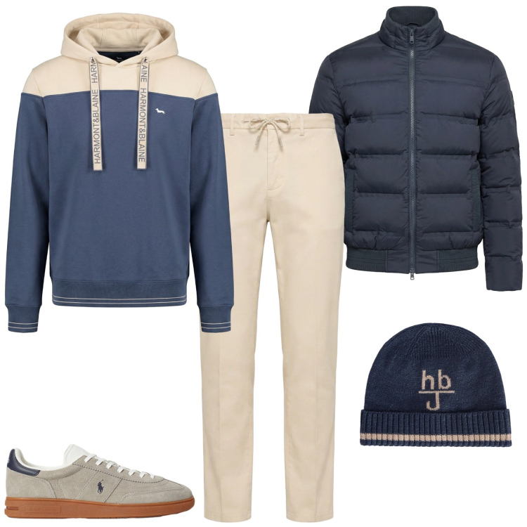 Outfit uomo - Abbigliamento morbido. Stile Casual per Tutti i giorni. Abbinamento con bomber, cappelli, pantaloni, felpe con cappuccio, sneakers.