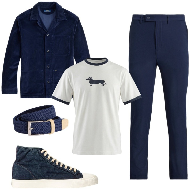 Outfit uomo - Johnny: il bassotto.. Stile Casual per Serata speciale. Abbinamento con cinture, t-shirt, sneakers, pantaloni, giacche.
