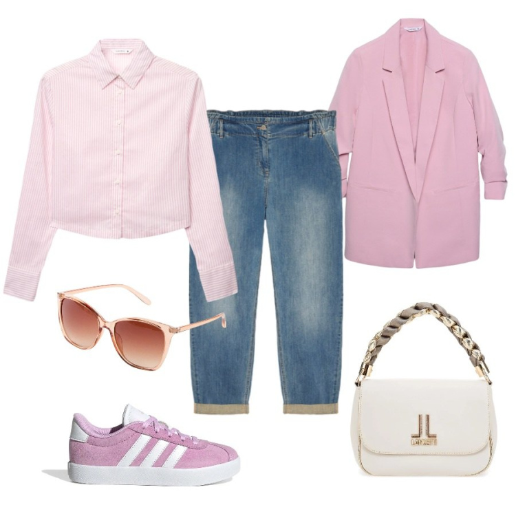 Outfit donna - Total look #2352033. Abbinamento con occhiali da sole, camicie, blazer, jeans, sneakers, borse a tracolla.