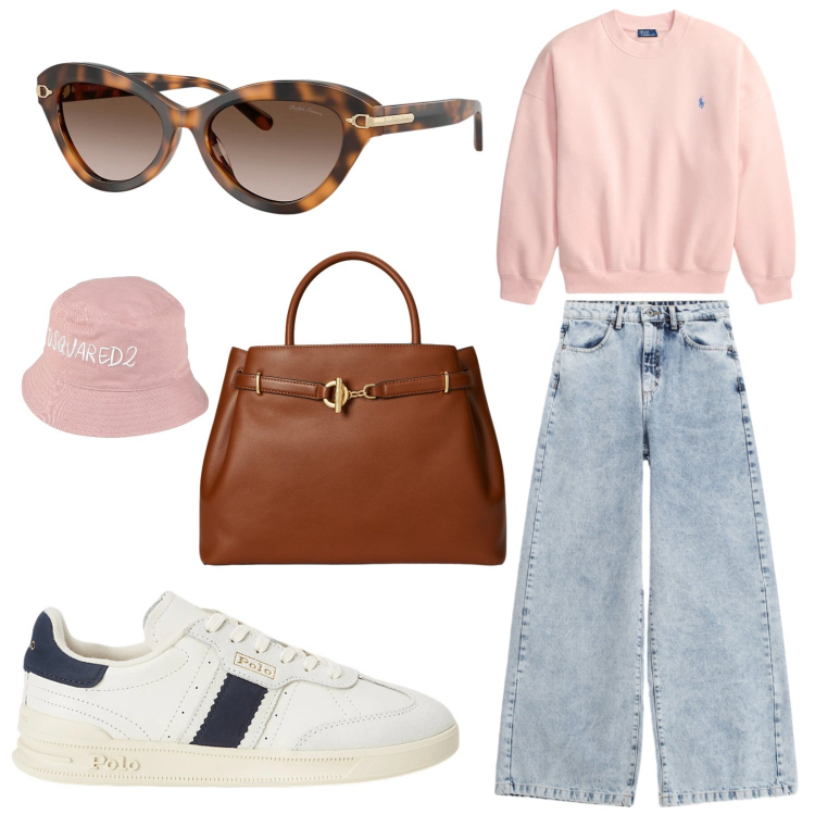 Outfit donna - Denim di mezza stagione. Stile Casual per Scuola/Università. Abbinamento con cappelli, jeans, sneakers, occhiali da sole, borse a mano, felpe.