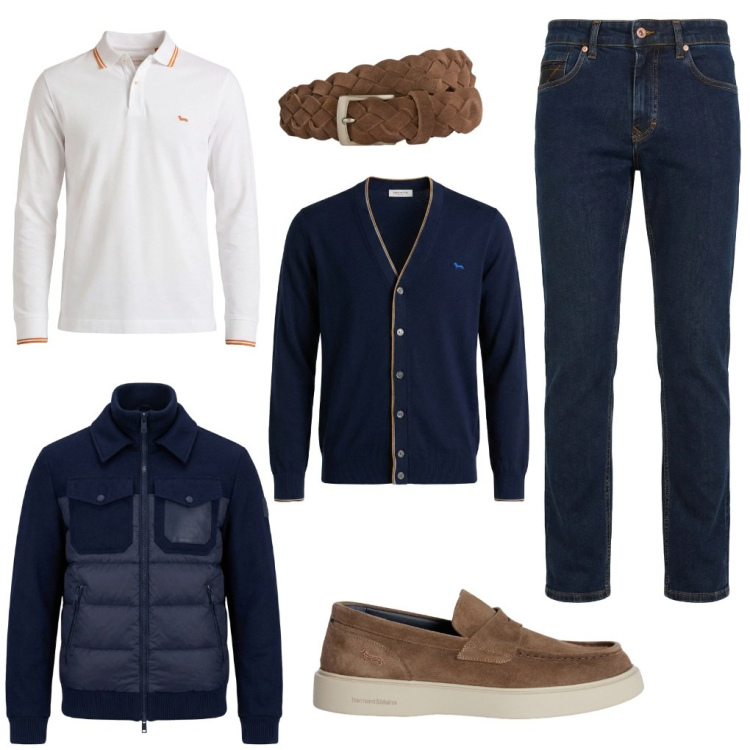 Outfit uomo - Carlo: ultimi freddi.. Stile Casual per Ufficio. Abbinamento con polo, scarpe stringate, cinture, jeans, cardigans, bomber.