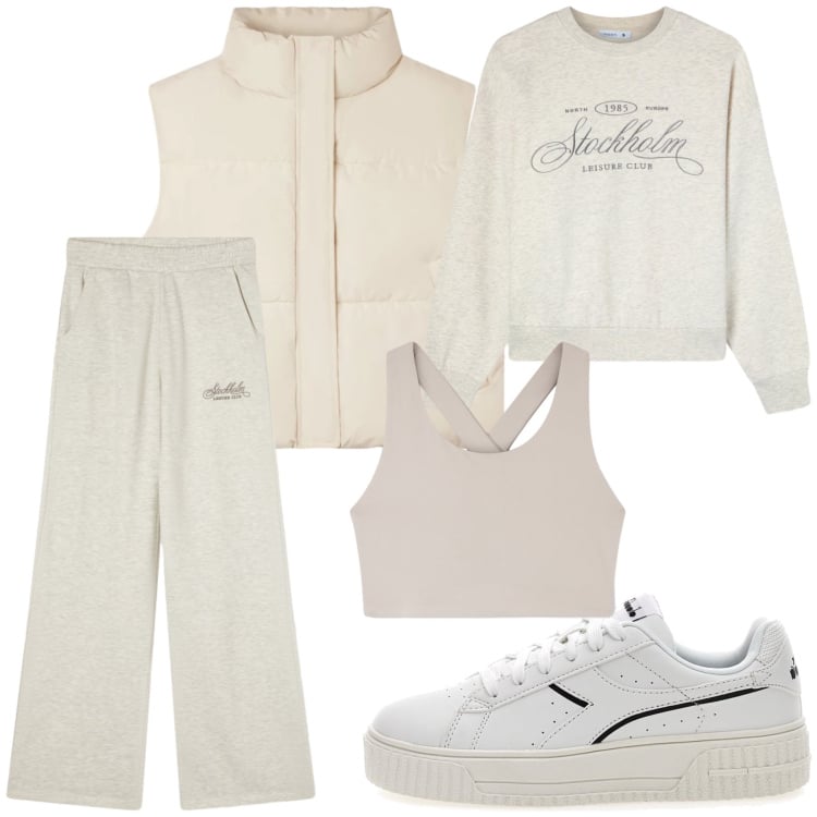 Outfit donna - Total look #2352051. Stile Basic per Sport. Abbinamento con pantaloni, felpe, piumini, top sportivi, sneakers.