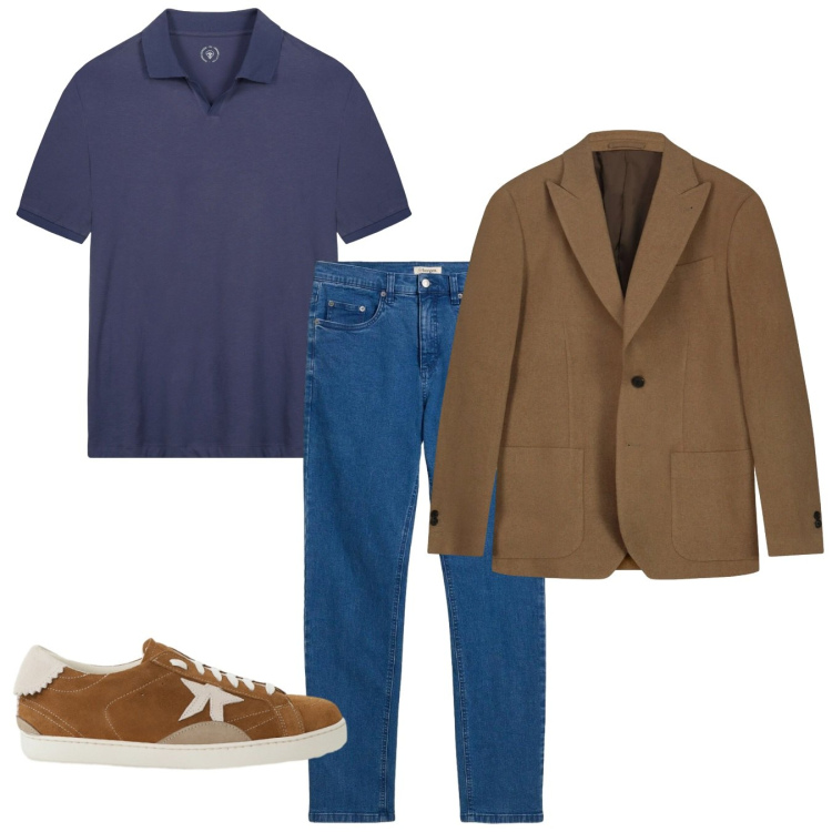 Outfit uomo - Casual tabacco. Stile Casual per Tutti i giorni. Abbinamento con jeans, sneakers, polo, giacche.