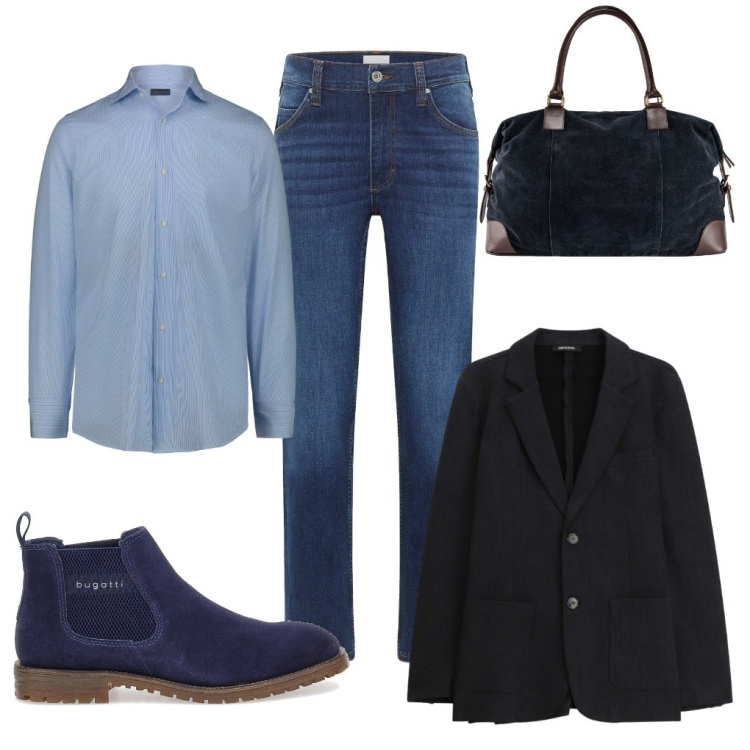 Outfit uomo - Danilo: in partenza.. Stile Casual per Ufficio. Abbinamento con jeans dritti, giacche, stivali e stivaletti, borse sportive, camicie.