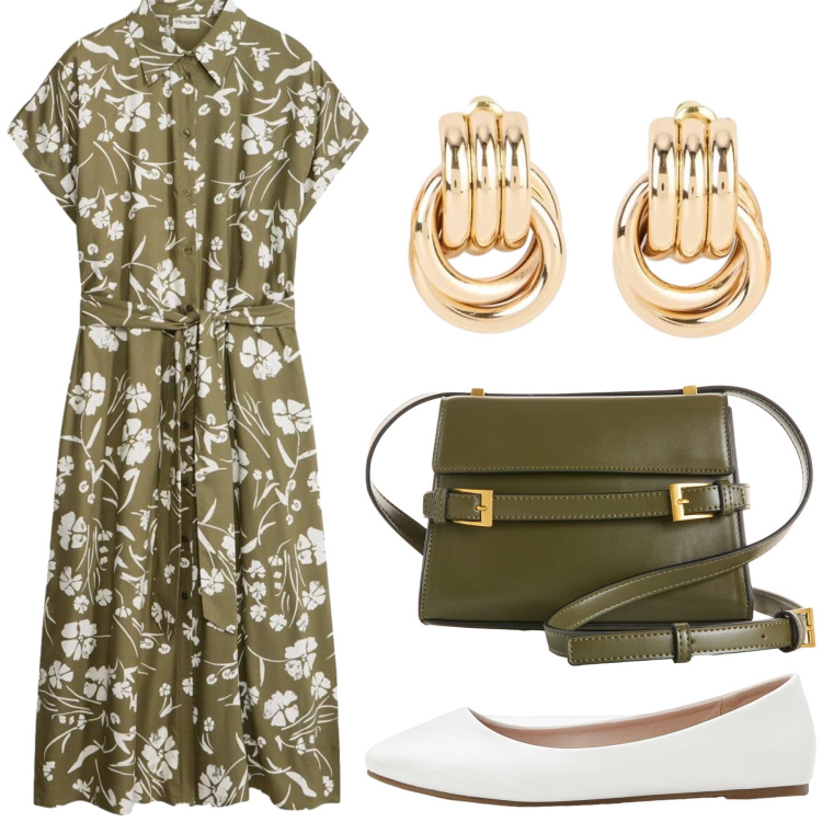 Outfit donna - Total look #2352080. Stile Casual per Tutti i giorni. Abbinamento con ballerine, borse a tracolla, orecchini, vestiti.