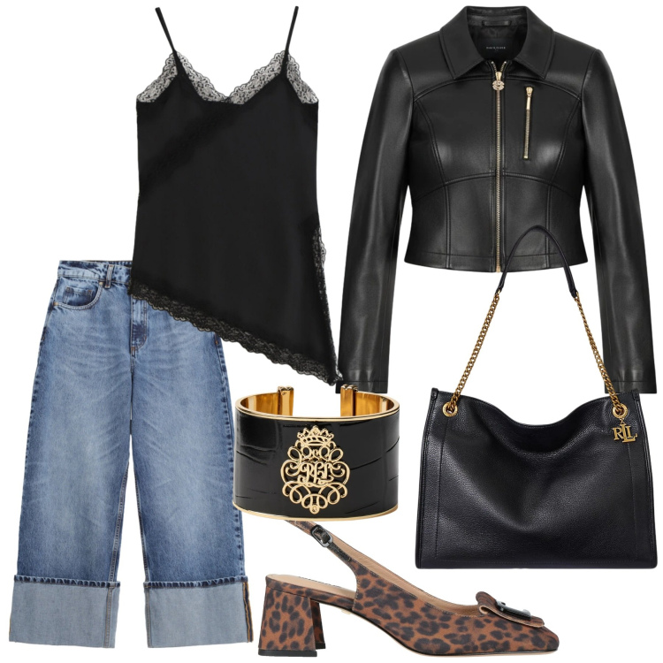 Outfit donna - Look. Stile Casual per Tutti i giorni. Abbinamento con décolleté, canottiere, jeans, giacche, braccialetti, borse tote.