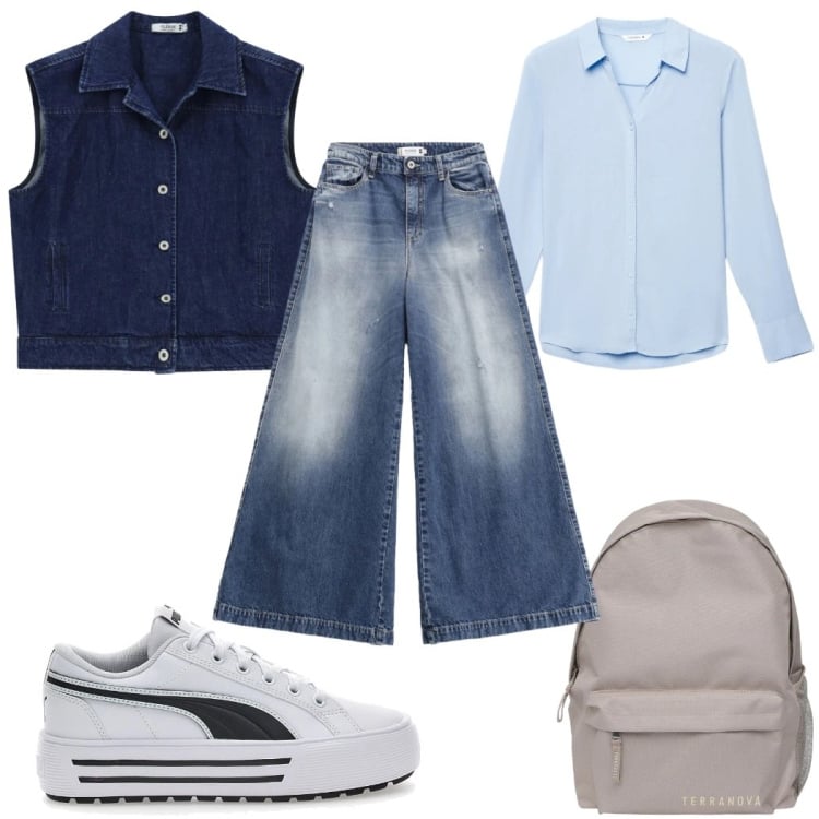 Outfit donna - Blue is the New Season : blue jeans. Stile Casual per Tutti i giorni. Abbinamento con zaini, camicie, jeans, gilet, sneakers.