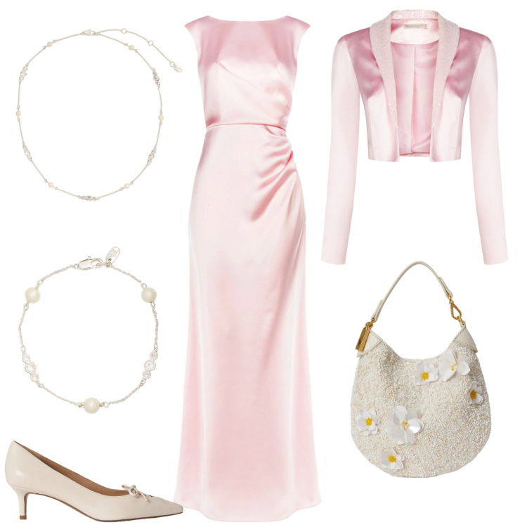 Outfit donna - Il potere dei colori pastello. Stile Chic per Cerimonia. Abbinamento con vestiti lunghi, bolero, pochette, braccialetti, décolleté, collane.