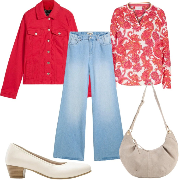 Outfit donna - bonprix - Look primaverili : in rosso. Stile Trendy per Tutti i giorni. Abbinamento con tuniche, blazer, décolleté, jeans, borse a tracolla.