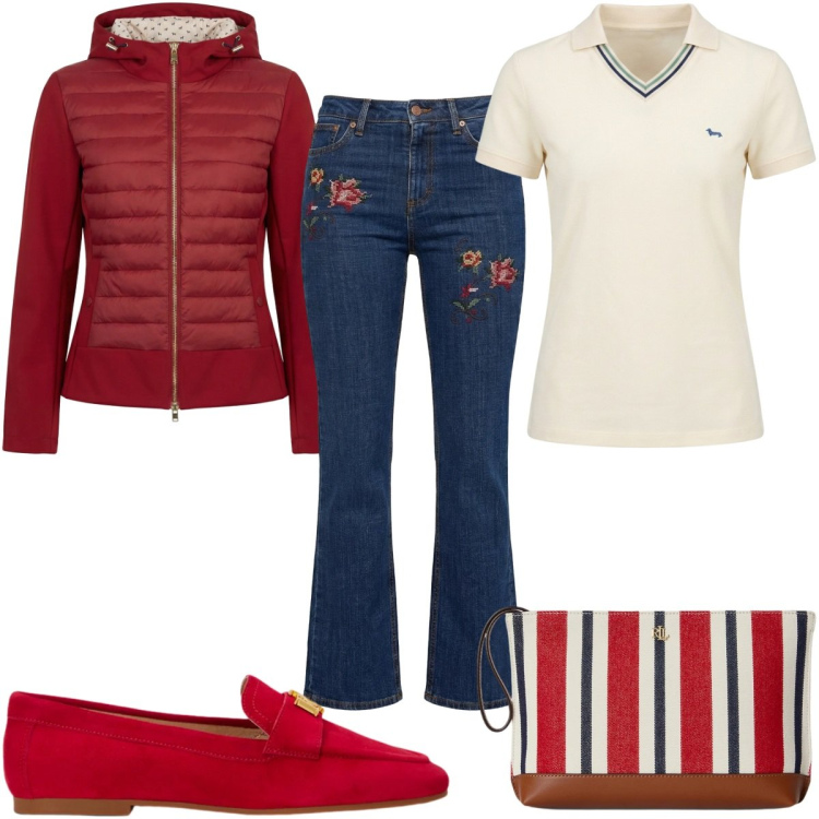 Outfit donna - Mediterranean Glow - Harmont & Blaine tr. Stile Trendy per Tutti i giorni. Abbinamento con giacche, polo, jeans, pochette, mocassini.