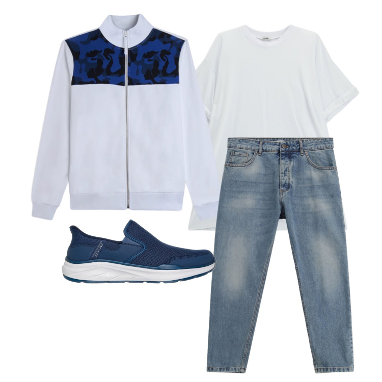Outfit uomo - Marzo. Stile Casual per Tutti i giorni. Abbinamento con jeans, t-shirt, felpe, sneakers.