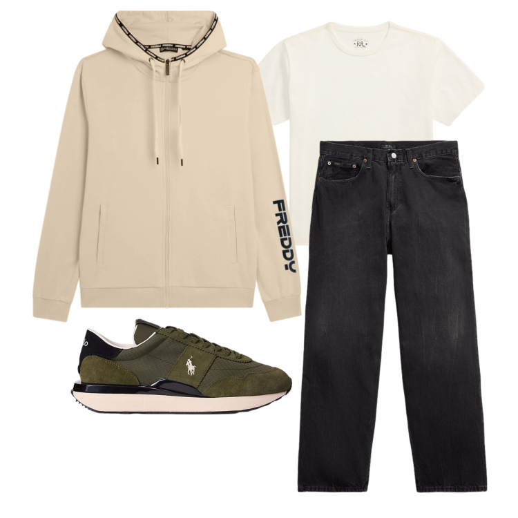 Outfit uomo - Marzo. Stile Trendy per Tutti i giorni. Abbinamento con felpe con cappuccio, sneakers, t-shirt, jeans.