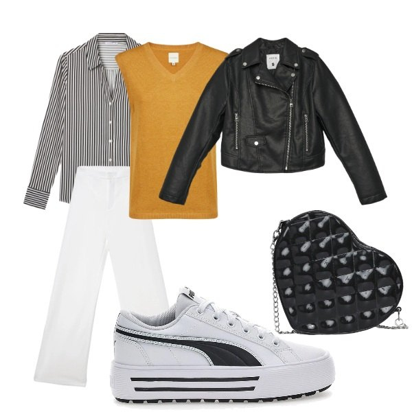 Outfit donna - amore puro. Stile Urban per Tutti i giorni. Abbinamento con camicie, borse a tracolla, giacche, pantaloni, sneakers, maglieria.