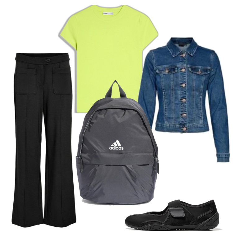 Outfit mujer - Casual look. Estilo Casual para Todos los días. Combinación con blazers, mochilas, bailarinas, pantalones, camiseta.