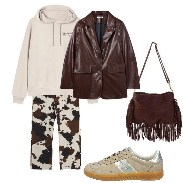 Outfit donna - anche così. Stile Urban per Tutti i giorni. Abbinamento con borse a tracolla, blazer, felpe con cappuccio, pantaloni, sneakers.