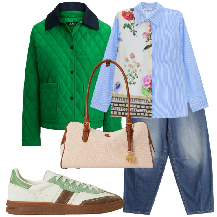 Outfit donna - Giacca trapuntata a rombi. Stile Casual chic per Tutti i giorni. Abbinamento con camicie, jeans, sneakers, giacche, borse a mano.