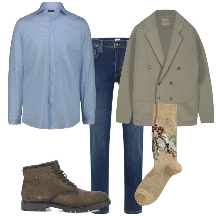 Outfit uomo - Total look #2352458. Stile Casual per Tutti i giorni. Abbinamento con jeans dritti, calzini, stivali e stivaletti, camicie, cardigans.