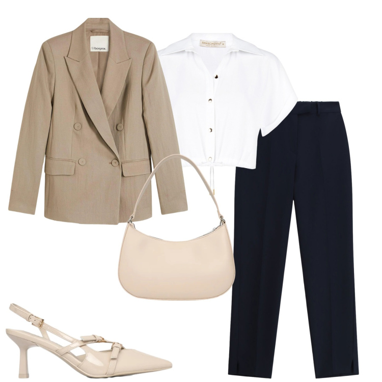 Outfit donna - Total look #2352460. Stile Urban per Tutti i giorni. Abbinamento con blazer, décolleté, borse a tracolla, pantaloni, camicie a manica corta.