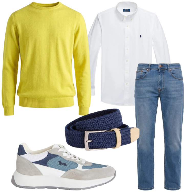 Outfit uomo - Total look #2352467. Stile Trendy per Tutti i giorni. Abbinamento con sneakers, maglieria, cinture, jeans, camicie.