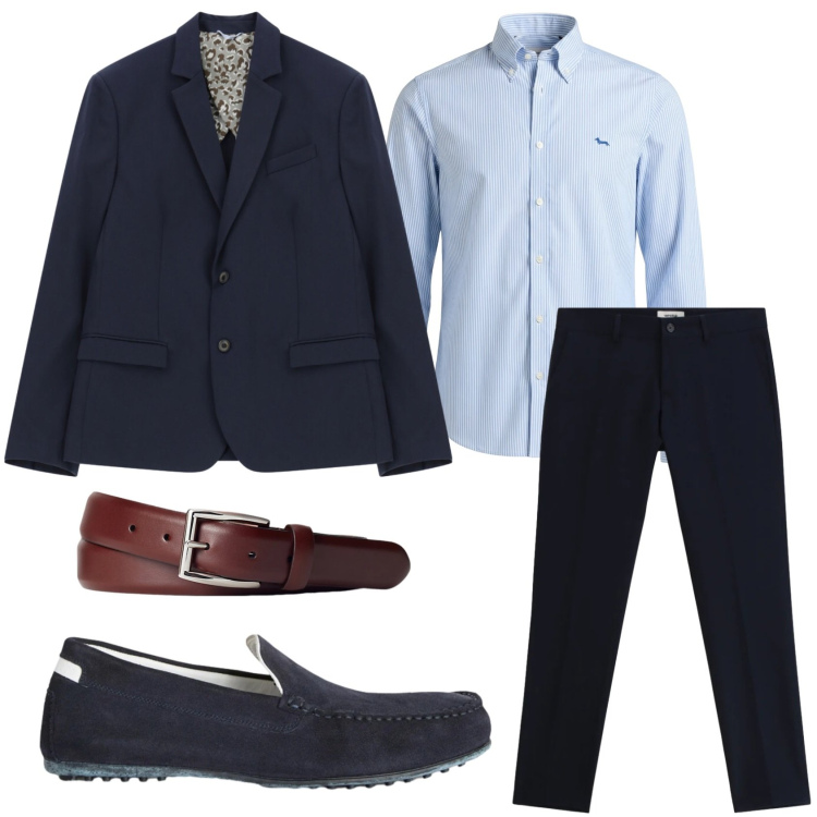 Outfit uomo - Total look #2352480. Stile Business/Elegante per Cerimonia. Abbinamento con scarpe stringate, camicie, pantaloni, giacche, cinture.