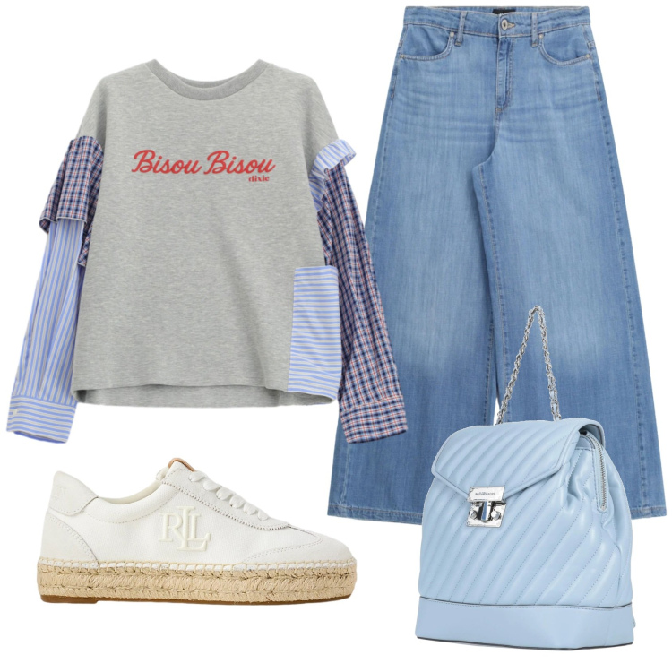 Outfit donna - Total look #2352682. Stile Trendy per Scuola/Università. Abbinamento con zaini, jeans, felpe, sneakers.