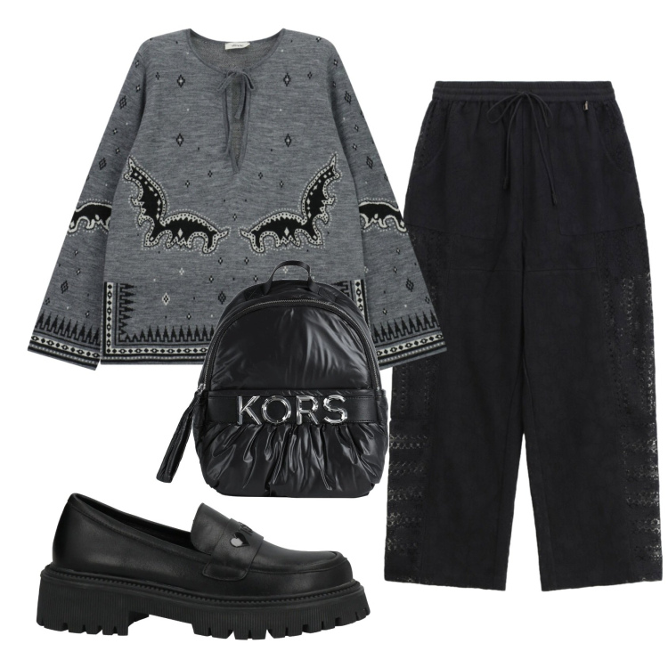 Outfit donna - Total look #2352691. Stile Trendy per Tutti i giorni. Abbinamento con zaini, mocassini, pantaloni, maglieria.