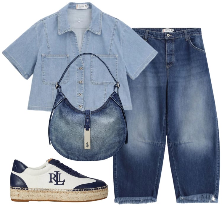 Outfit donna - Total look #2352751. Stile Trendy per Scuola/Università. Abbinamento con jeans, camicie a manica corta, borse a spalla, sneakers.
