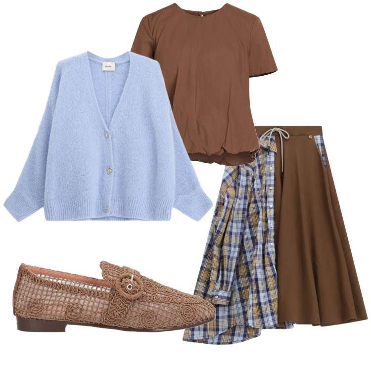 Outfit donna - Total look #2352754. Stile Trendy per Tutti i giorni. Abbinamento con top, mocassini, gonne longuette, cardigans.