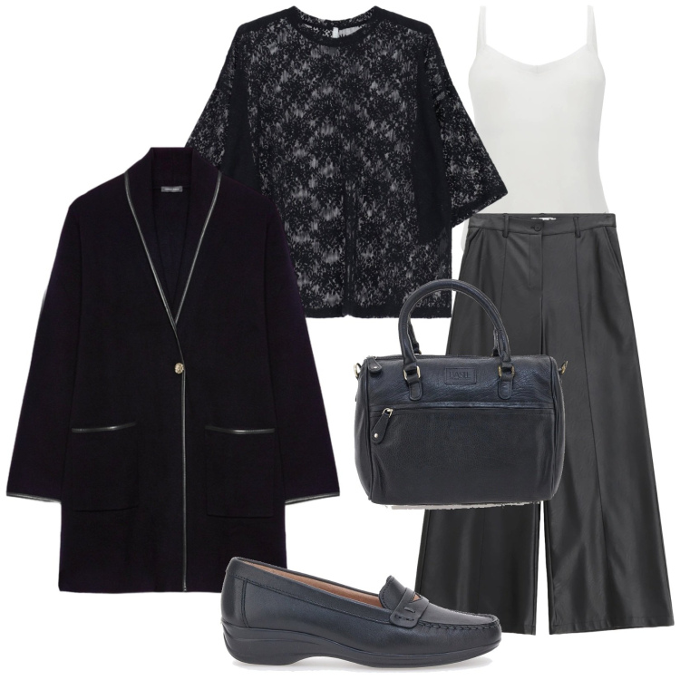 Outfit donna - In ufficio. Stile Bon Ton per Ufficio. Abbinamento con bluse, cardigans, pantaloni, body, borse a tracolla, mocassini.