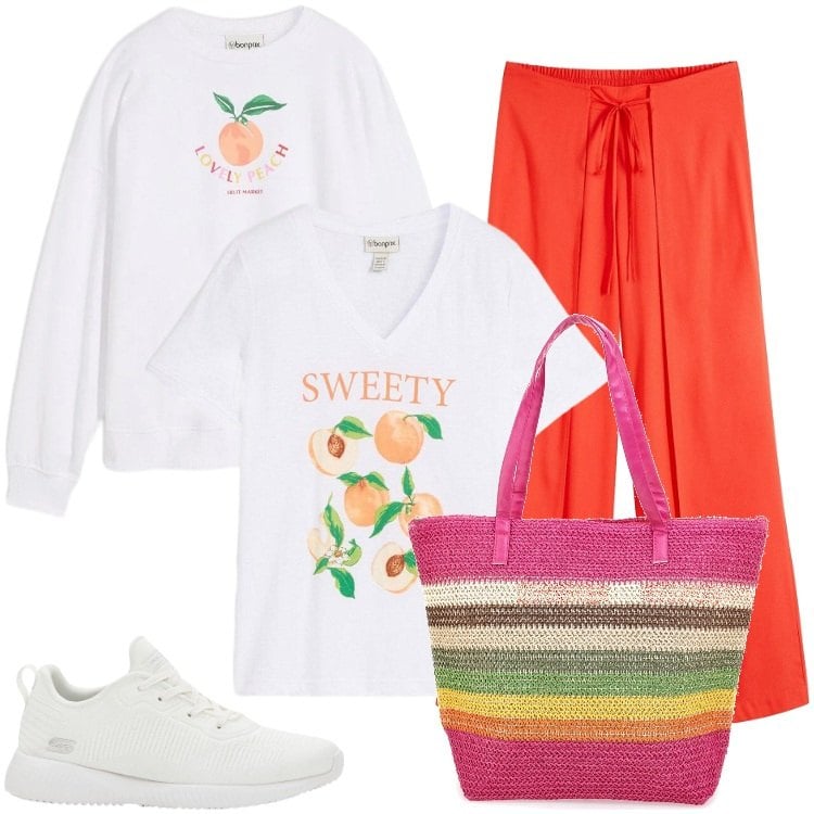 Outfit donna - Total look #2352795. Stile Boho per Mare. Abbinamento con sneakers, pantaloni, felpe, t-shirt, shopping bag.