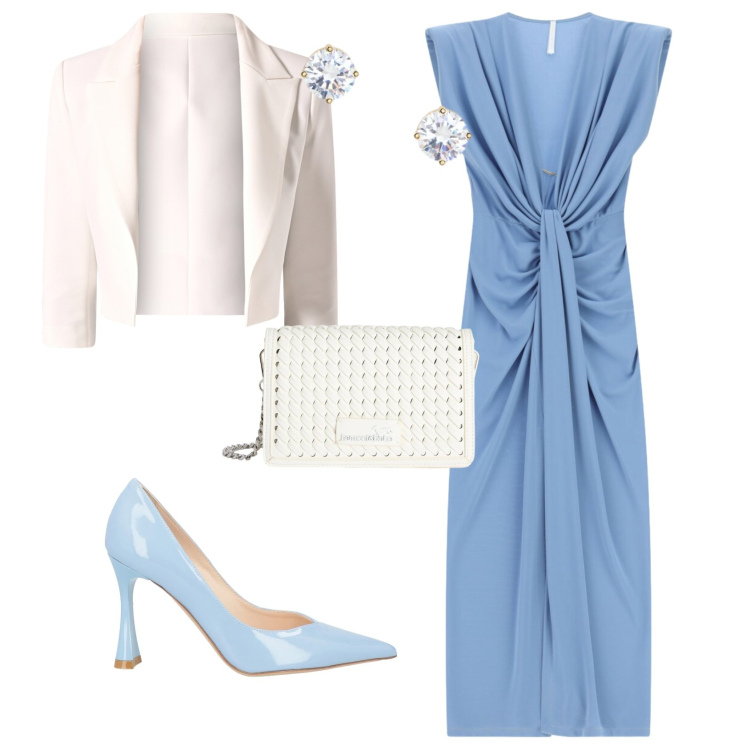 Outfit donna - Chic cerimonia evento. Stile Chic per Cerimonia. Abbinamento con décolleté, borse a tracolla, vestiti lunghi, blazer, orecchini.