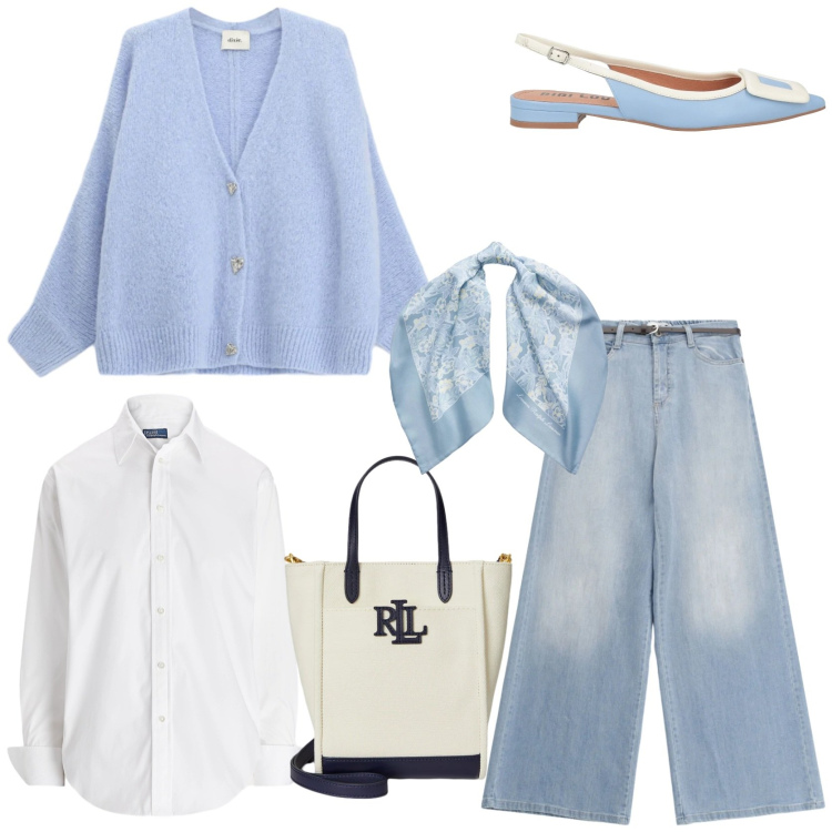 Outfit donna - Comoda e chic. Stile Chic per Tutti i giorni. Abbinamento con ballerine, cardigans, jeans, foulard, camicie, borse tote.