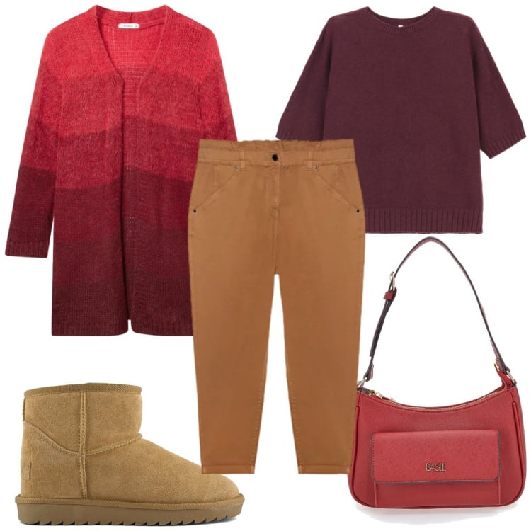 Outfit donna - Primavera che valorizza :70s. Stile 70s per Tutti i giorni. Abbinamento con maglieria, cardigans, pantaloni, stivali, borse a spalla.