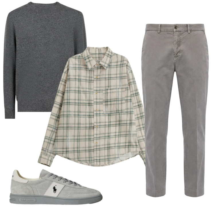 Outfit uomo - Total look #2352836. Stile Trendy per Tutti i giorni. Abbinamento con pantaloni chino, camicie, sneakers, maglieria.