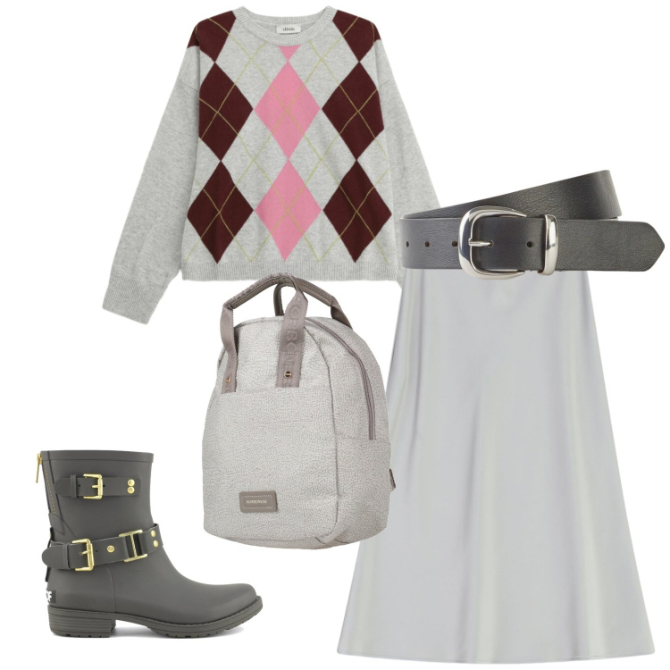 Outfit donna - Total look #2352838. Stile Urban per Tutti i giorni. Abbinamento con zaini, cinture, gonne longuette, maglieria, stivali.