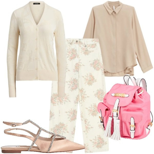 Outfit donna - Bantoa SS26. Stile Urban per Tutti i giorni. Abbinamento con ballerine, zaini, camicie, pantaloni a palazzo, cardigans.