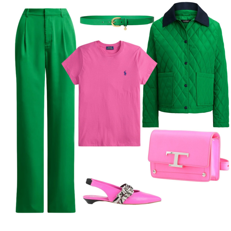 Outfit donna - Primavera. Stile Casual per Tutti i giorni. look ideale per Tall. Abbinamento con marsupi, ballerine, t-shirt, cinture, pantaloni, giacche.