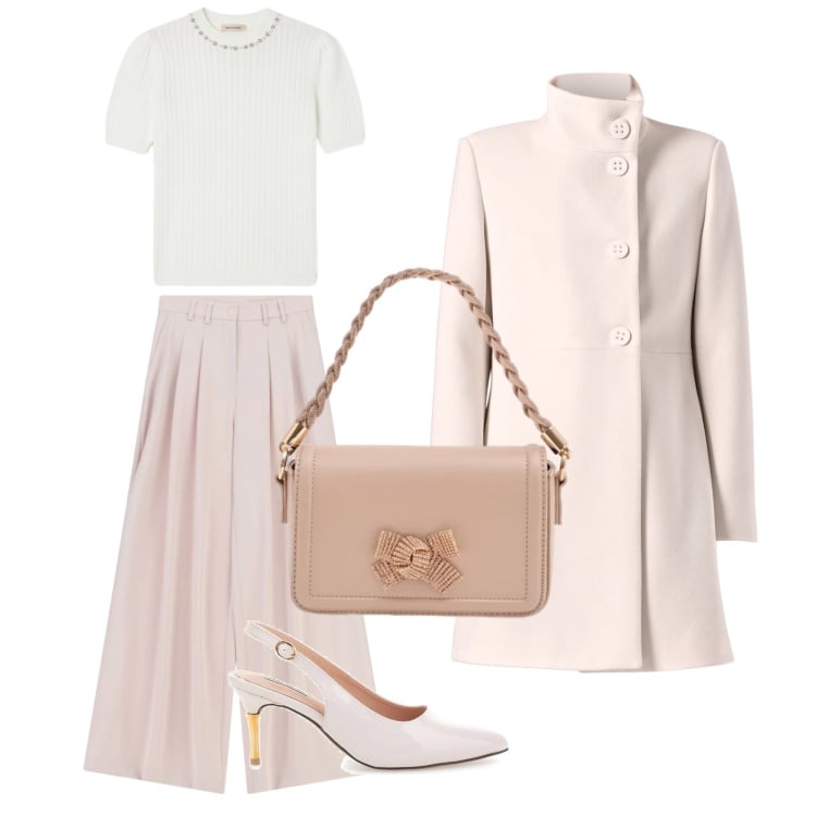 Outfit donna - Rinnovo l\'armadio 3. Stile Casual chic per Serata fuori. Abbinamento con pantaloni a palazzo, pochette, pullovers, cappotti, décolleté.