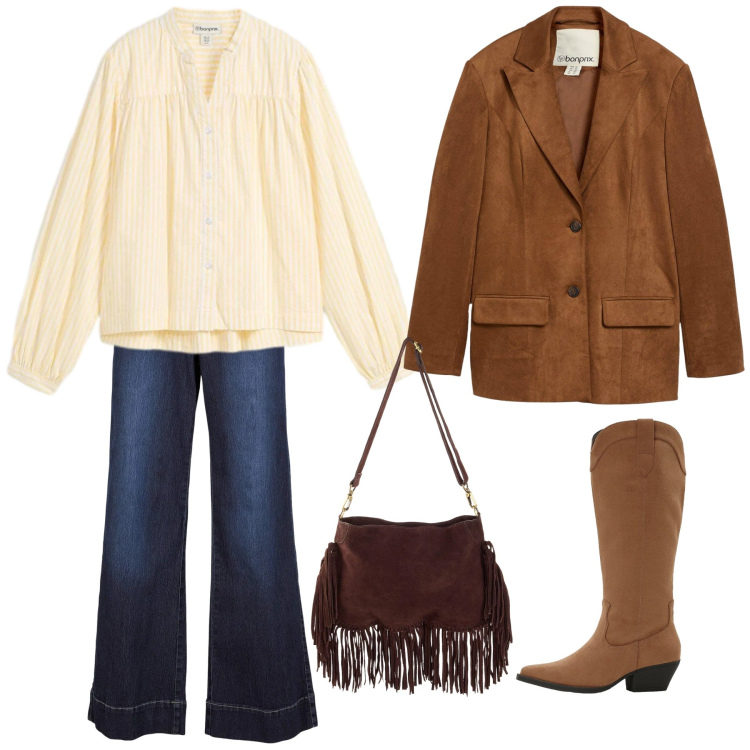 Outfit donna - Marzo ispirato. Stile Casual per Tutti i giorni. Abbinamento con jeans, bluse, blazer, stivali, borse a tracolla.