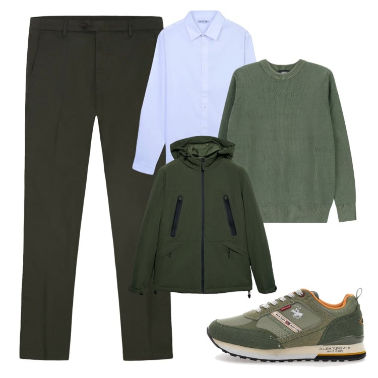 Outfit uomo - Nuance verde. Stile Casual per Tutti i giorni. Abbinamento con giacche, camicie, pullovers, sneakers, pantaloni.