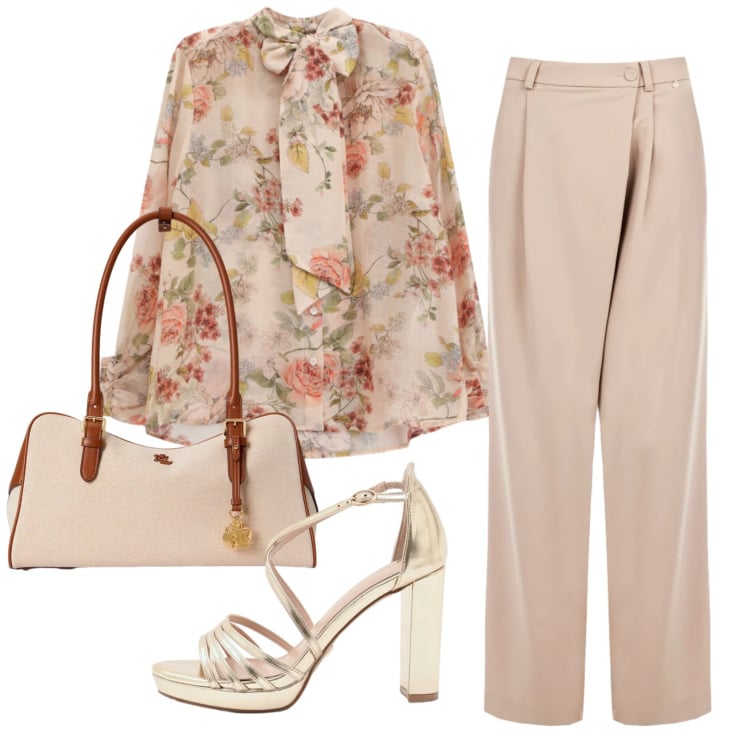 Outfit donna - Total look #2352932. Stile Romantica per Cerimonia. Abbinamento con sandali col tacco, pantaloni a palazzo, borse a mano, camicie.